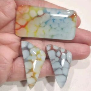 Vintage Glass Multi Color Brooch Pin, Earrings Set